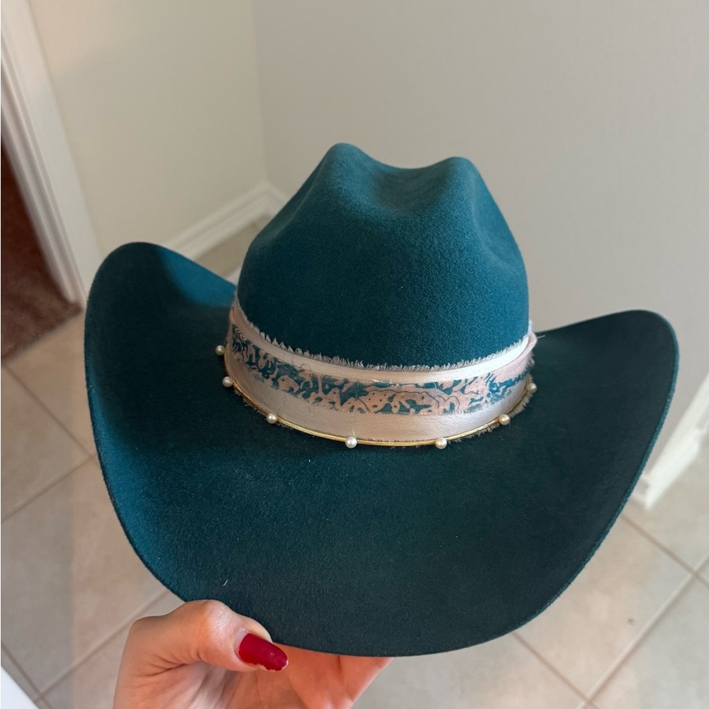 Chic Teal Western Hat with Embellished Band